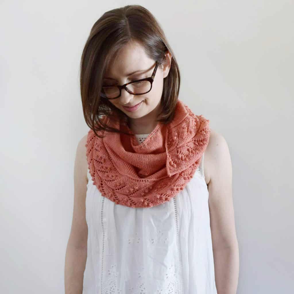 The Juniper Shawl - knitting pattern and video tutorial for a classic crescent shaped shawl with a lovely lace and nupp edging. From www.kniftyknittings.com #knitting #knittingpattern #shawlpattern