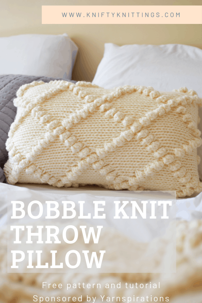 Bobble Knit Throw Pillow - click for the free pattern and tutorial from www.kniftyknittings.com! #yarnspirations #knitting #knittingpatterns