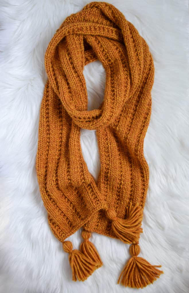 Garter Rib Knit Scarf - free pattern from Knifty Knittings and Yarnspirations #knittingpatterns #freepattern #yarnspirations