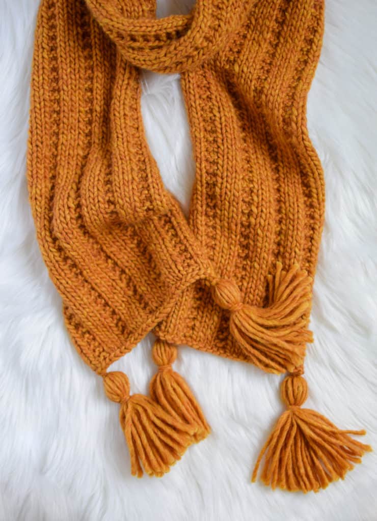 Garter Rib Knit Scarf - free pattern from Knifty Knittings and Yarnspirations #knittingpatterns #freepattern #yarnspirations