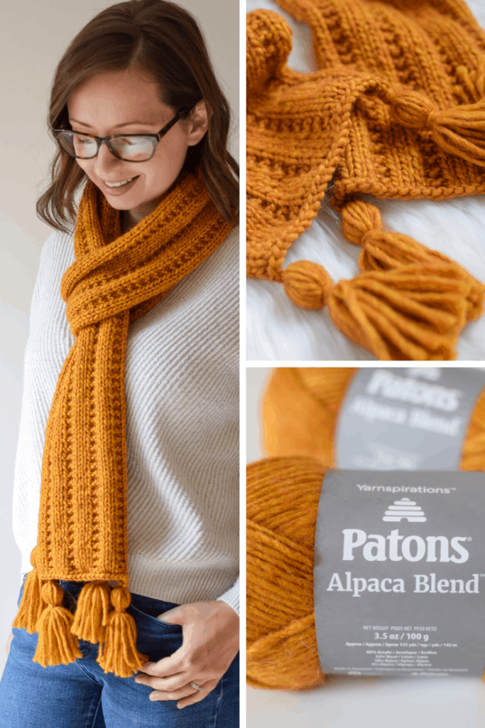 Garter Rib Knit Scarf - free pattern from Knifty Knittings, sponsored by Yarnspirations #knittingpatterns #freepattern #yarnspirations