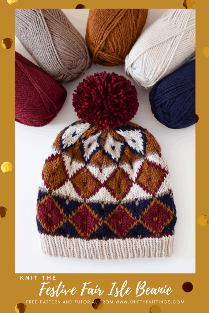 Festive Fair Isle Beanie - free pattern from www.kniftyknittings.com #knittingpattern #knitting