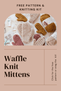 Cozy Waffle Knit Mittens in rich hues, showcasing a textured pattern and crafted with Hue and Me yarn. Ideal winter accessory for warmth and style, available in four sizes from child to adult. Perfect for chilly days and handmade comfort.